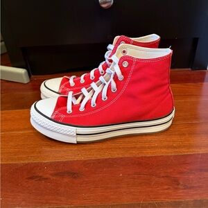 Red High-Top Kids Platform Converse Sneakers